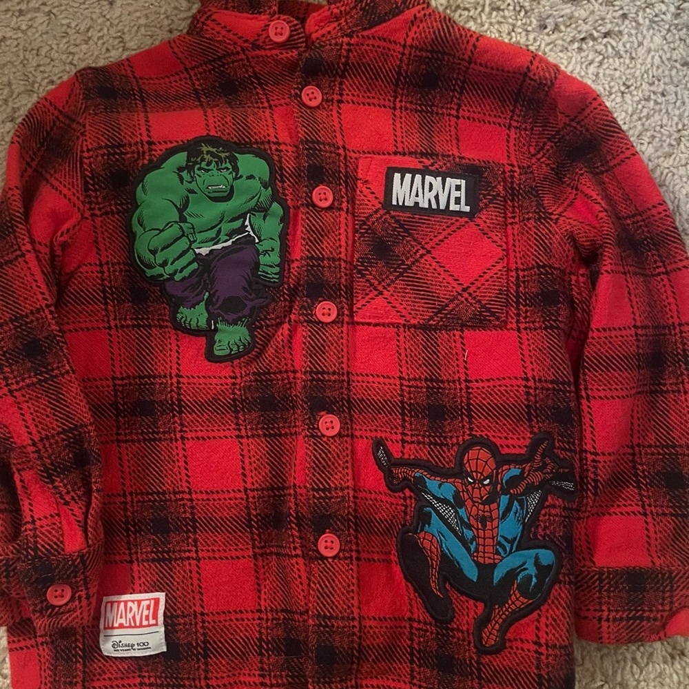 Marvel Red and Black Plaid Flannel  Shirt
